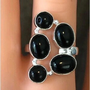 Size 9.75 Black Onyx 925 Sterling Silver Plated Handmade Ring